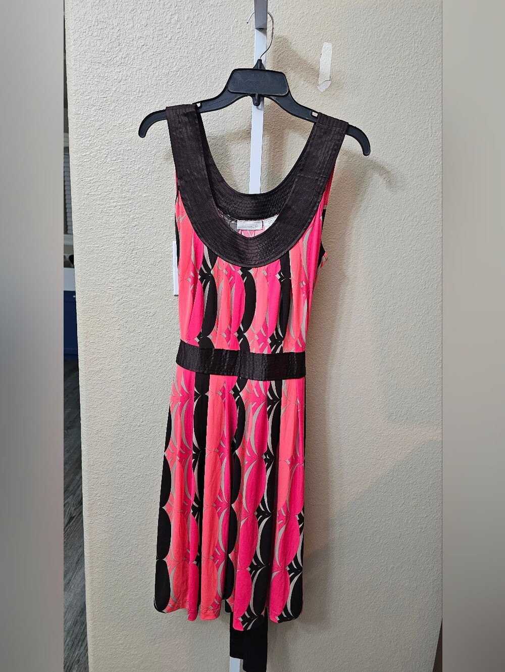 Worthington Pink and Black Sleeveless Maxi Dress with Geometric Print Large